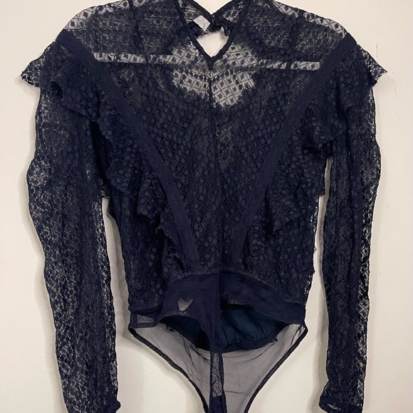Free People Goldie Long-Sleeved Lace Bodysuit, Black, size S - Picture 3 of 14